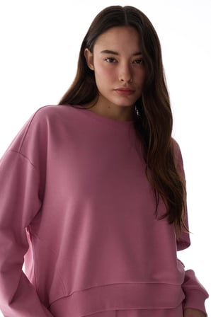 Gül Pembesi Dikiş Detaylı Aktif Uzun Kollu Sweatshirt