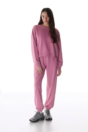 Gül Pembesi Dikiş Detaylı Aktif Uzun Kollu Sweatshirt