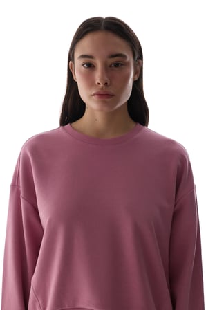 Gül Pembesi Dikiş Detaylı Aktif Uzun Kollu Sweatshirt