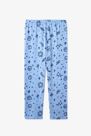 Erkek Çocuk Mavi Cosmic Gökyüzü Desenli Uzun Kollu Gömlek Pantolon Pijama Takımı