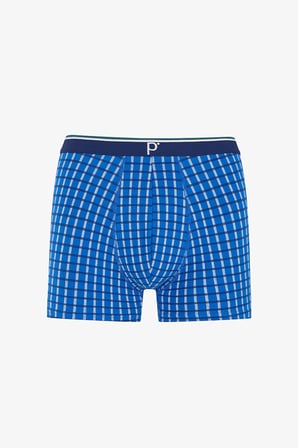 Erkek Blue Check Geometrik Desenli 3'lü Boxer