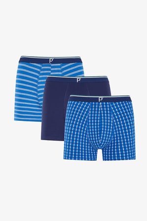 Erkek Blue Check Geometrik Desenli 3'lü Boxer