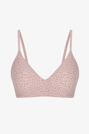 Pembe Görünmez Fitilli Üçgen Leopar Desenli Çıkarılabilir Pedli Sütyen