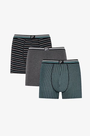Erkek Yeşil Line Geometrik Desenli 3'lü Boxer