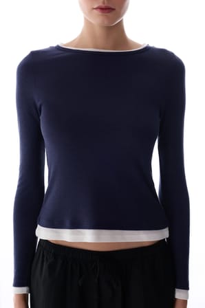 Lacivert Basic Layer Uzun Kollu Bluz