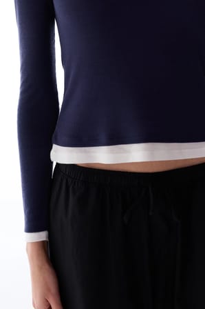 Lacivert Basic Layer Uzun Kollu Bluz