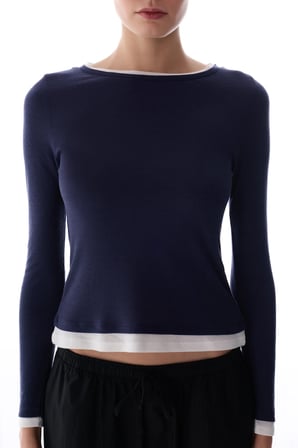 Lacivert Basic Layer Uzun Kollu Bluz