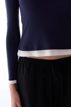 Lacivert Basic Layer Uzun Kollu Bluz