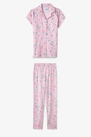 Açık Pembe Kız Çocuk Gabby’s Dollhouse Düğmeli Pamuklu Gömlek Pijama Takımı