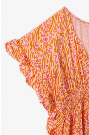 Kız Çocuk Safari Leopar Desenli Ponponlu Kaftan