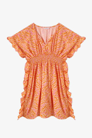 Kız Çocuk Safari Leopar Desenli Ponponlu Kaftan