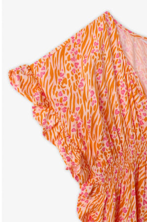 Kız Çocuk Safari Leopar Desenli Ponponlu Kaftan