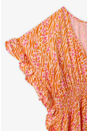 Kız Çocuk Safari Leopar Desenli Ponponlu Kaftan