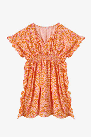Kız Çocuk Safari Leopar Desenli Ponponlu Kaftan