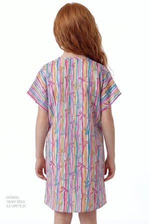 Kız Çocuk Ribbon Trim Kurdela Desenli Ponponlu Kaftan
