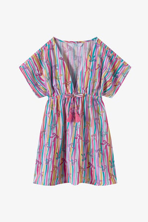 Kız Çocuk Ribbon Trim Kurdela Desenli Ponponlu Kaftan