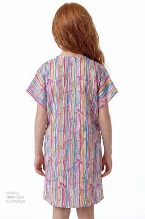 Kız Çocuk Ribbon Trim Kurdela Desenli Ponponlu Kaftan