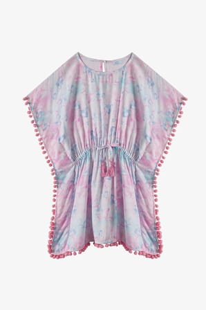Kız Çocuk Pembe Adela Kalp Desenli Ponponlu Kaftan