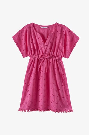 Koyu Pembe Kız Çocuk Brode Kaftan