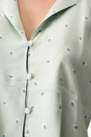 Açık Yeşil Serenity Çiçekli Kısa Kollu Gömlek Pantolon Pijama Takımı