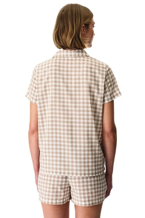 Latte Bej Gingham Pötikare Desenli Kısa Kollu Gömlek Şort Pijama Takımı