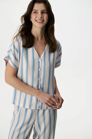 Mavi Ella Çizgili Pantolon Pijama Takımı