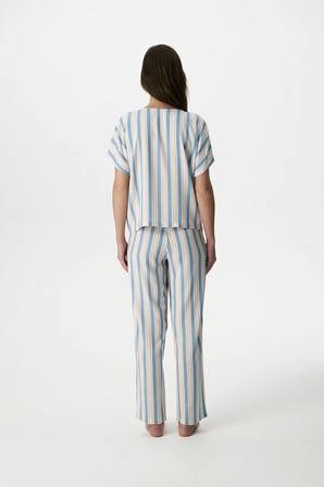 Mavi Ella Çizgili Pantolon Pijama Takımı