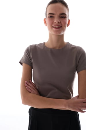 Gri Bisiklet Yaka Crop Pamuklu Tişört