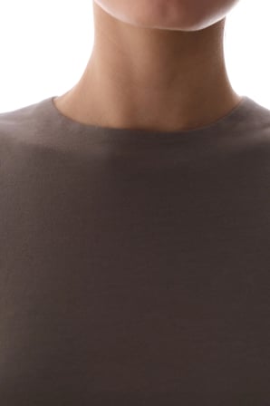 Gri Bisiklet Yaka Crop Pamuklu Tişört