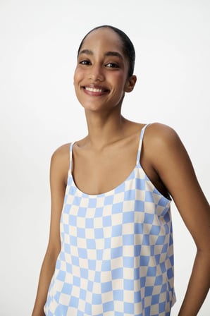 Mavi Gingham Dama Desenli Şort Pijama Takımı