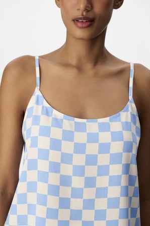 Mavi Gingham Dama Desenli Şort Pijama Takımı