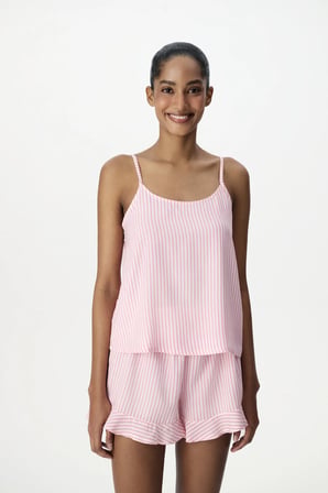 Pembe Çizgili Şort Pijama Takımı