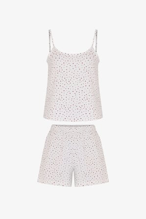 Kırık Beyaz Fiona Muslin Puantiye Desenli Şort Pijama Takımı