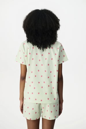 Yeşil Summer Breeze Gömlek Meyve Desenli Kısa Kollu Şort Pijama Takımı