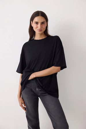 Siyah Basic Oversize Kısa Kollu Tişört