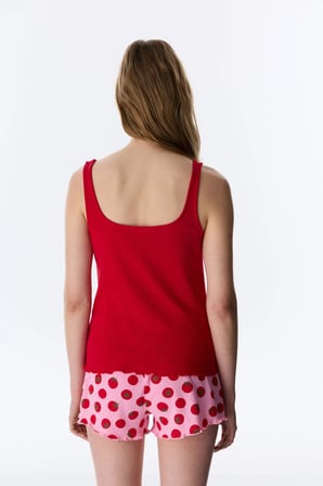 Kırmızı Camille Pointel Yiyecek Desenli Şort Pijama Takımı