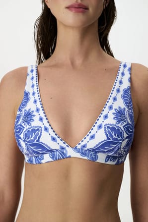 Giana Derin V Yaka Çiçekli Bikini Üstü