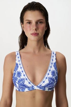 Giana Derin V Yaka Çiçekli Bikini Üstü