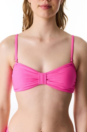Parlak Pembe Nena Straplez Düğüm Dokulu Bikini Üstü
