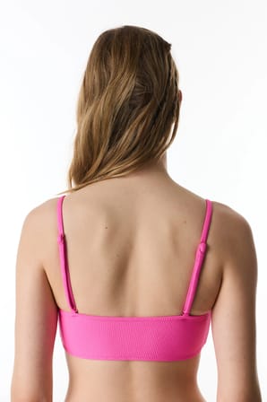 Parlak Pembe Nena Straplez Düğüm Dokulu Bikini Üstü