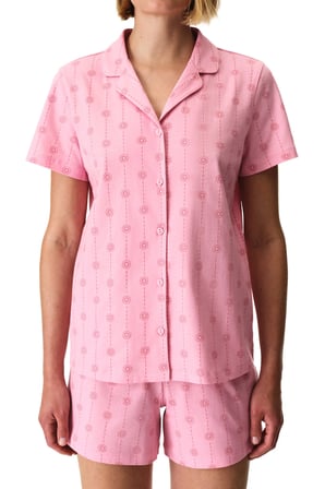 Pembe Pink Stardust Pamuklu Gömlek Şortlu Pijama Takımı