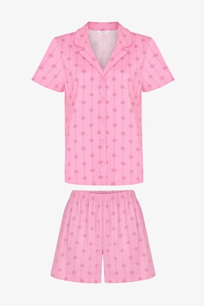Pembe Pink Stardust Pamuklu Gömlek Şortlu Pijama Takımı