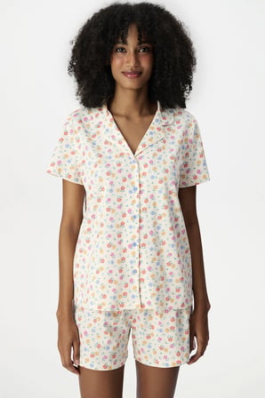 Renkli Floral Whisper Pamuklu Gömlek Şortlu Pijama Takımı