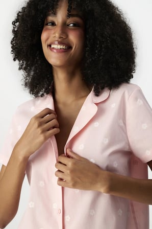 Pembe Floral Morning Pamuklu Gömlek Şortlu Pijama Takımı