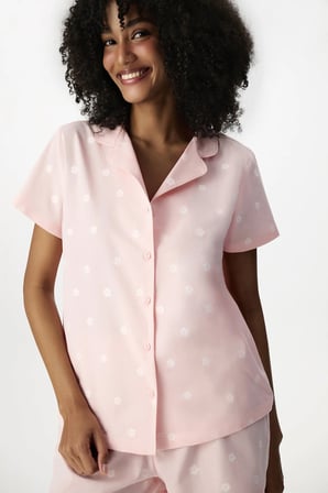 Pembe Floral Morning Pamuklu Gömlek Şortlu Pijama Takımı