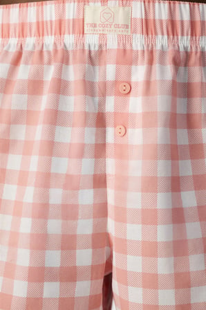 Pembe Cozy Club Gingham Pamuklu Şort Pijama Altı