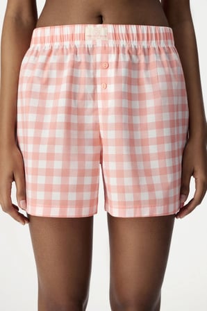 Pembe Cozy Club Gingham Pamuklu Şort Pijama Altı