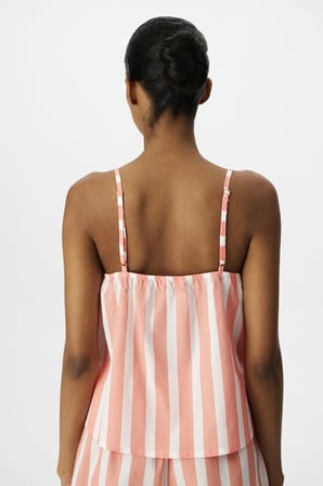 Pembe Cozy Club Çizgili Pamuklu Atlet Pijama Üstü