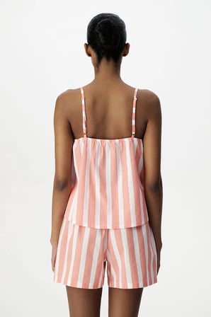 Pembe Cozy Club Çizgili Pamuklu Atlet Pijama Üstü