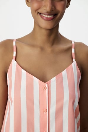 Pembe Rahat Club Çizgili Atlet Pijama Üstü
